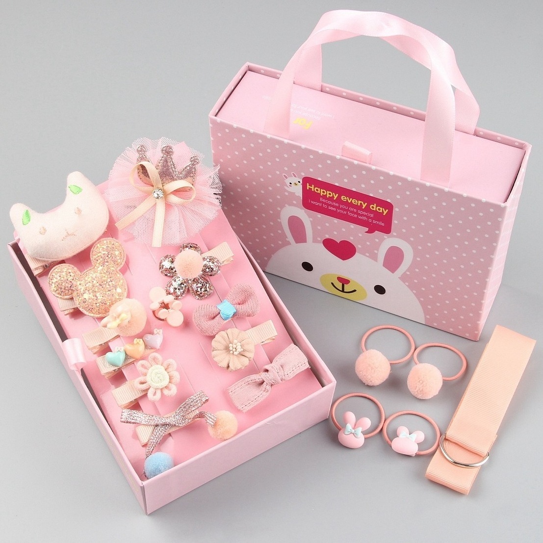 Factory Wholesale High Quality Kids Hair Accessories 18 Pcs Set Gift Box Hair Clip Bows Birthday Gift Set For Kids Girls Baby