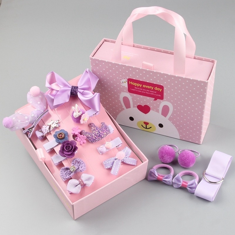 Factory Wholesale High Quality Kids Hair Accessories 18 Pcs Set Gift Box Hair Clip Bows Birthday Gift Set For Kids Girls Baby