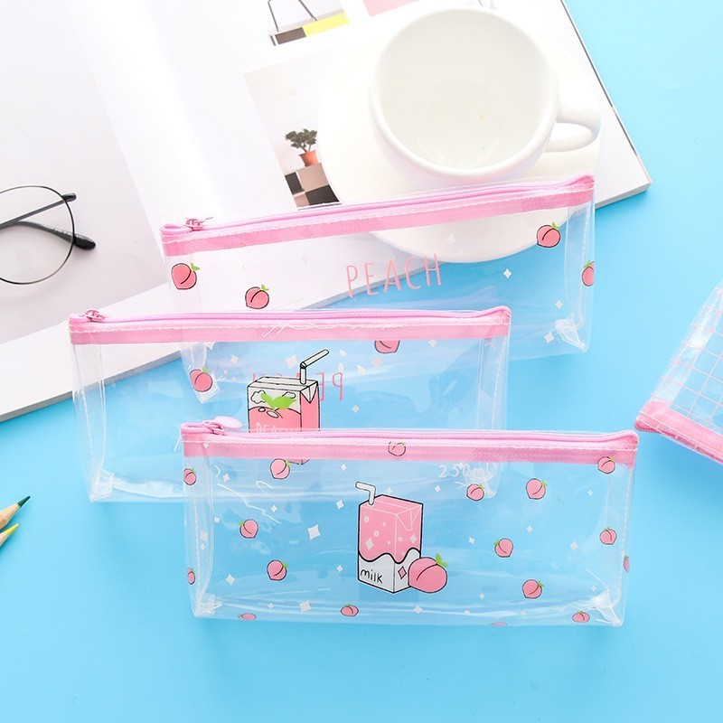 Clear Pvc Zipper Students School Pen Bag Kawaii Stationery School Supplies Pencil Case For Girls