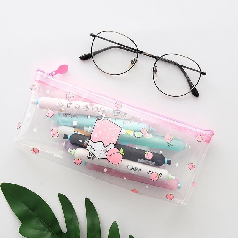 Clear Pvc Zipper Students School Pen Bag Kawaii Stationery School Supplies Pencil Case For Girls