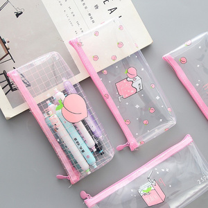 Clear Pvc Zipper Students School Pen Bag Kawaii Stationery School Supplies Pencil Case For Girls