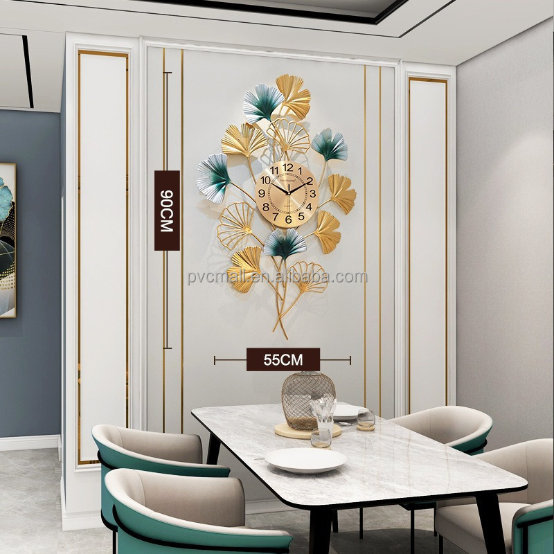 Modern Art Family Restaurant Hotel Decorated Panel Chinese Wall Clock Luxury Home Decor Wall Iron Art with Gold Leaf Metal