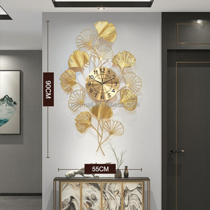 Modern Art Family Restaurant Hotel Decorated Panel Chinese Wall Clock Luxury Home Decor Wall Iron Art with Gold Leaf Metal