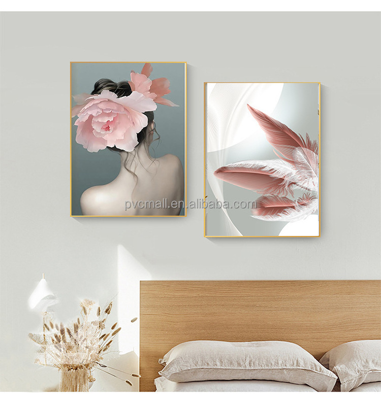 Home decor accessories wall art crystal porcelain painting feather nake girl picture art wall panels interior home decoration