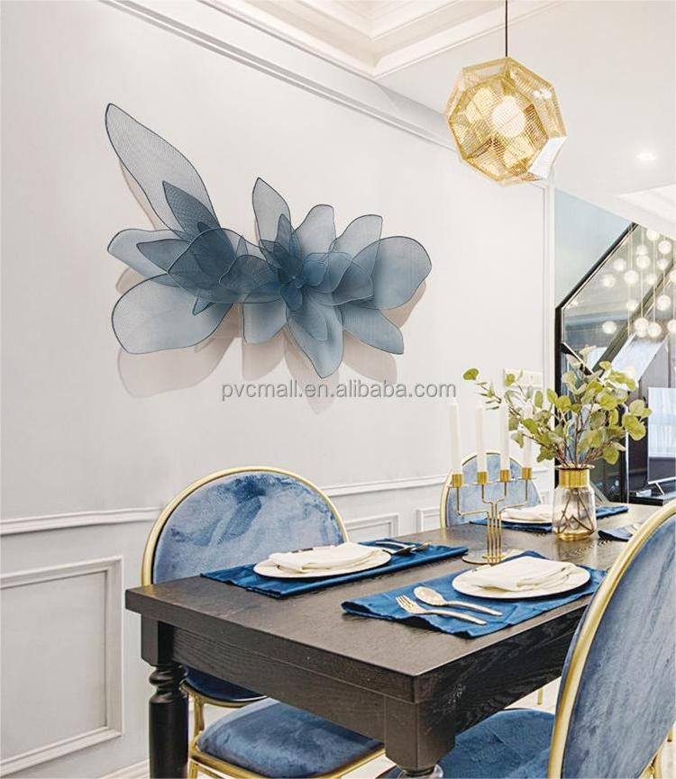 3D Iron Blue Gold Blossom Flower Industrial Iron Art Metal Decoration Wall Art Home Decor Gold