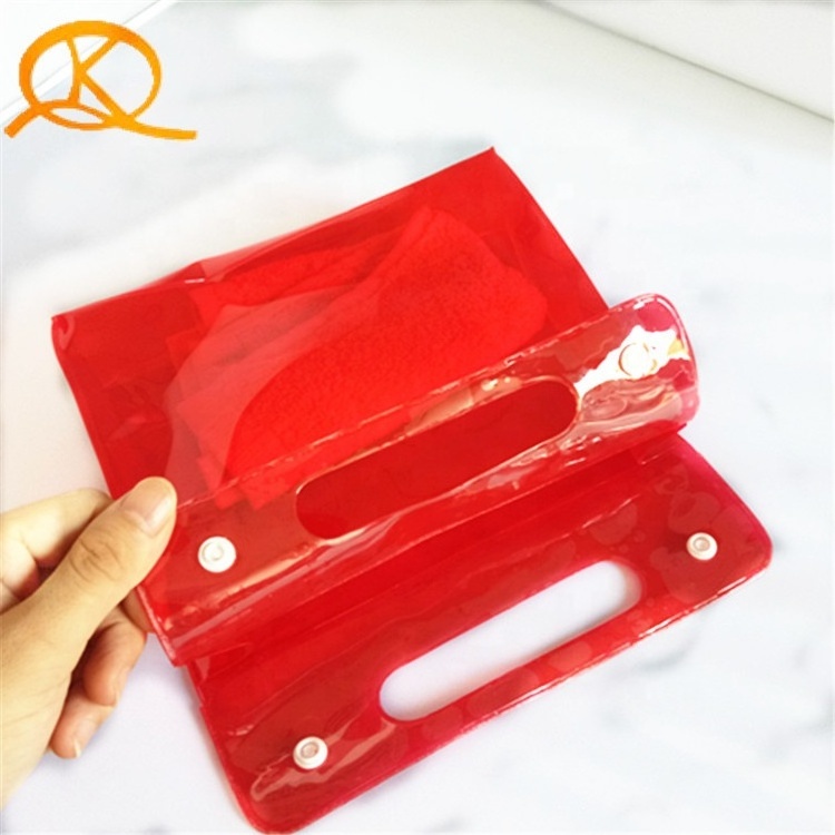 Eco-friendly cosmetic packaging bag waterproof transparent EVA pouch stand up button zipper pvc cosmetic packing bag