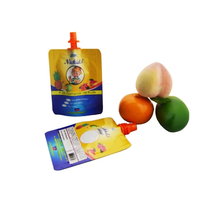 Custom stand up 4oz compote de fruits spout pouch for kids