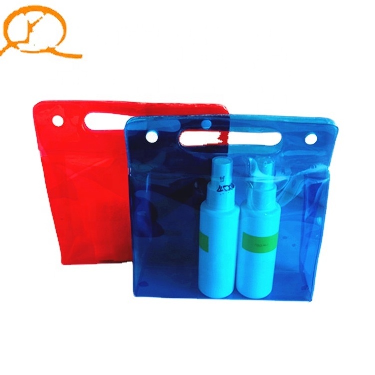 Eco-friendly cosmetic packaging bag waterproof transparent EVA pouch stand up button zipper pvc cosmetic packing bag