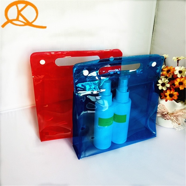 Eco-friendly cosmetic packaging bag waterproof transparent EVA pouch stand up button zipper pvc cosmetic packing bag