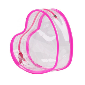 Custom jelly color PVC pink mini circle cute gift trendy packaging small clear heart shape makeup cosmetic bag