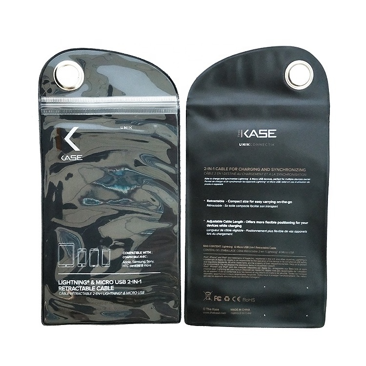 Custom pvc  black cell phone cover polythene packaging zip water proof bags for phone accessories electronic product