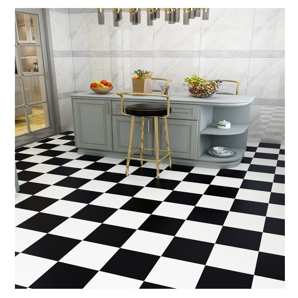 China Manufacture Square Size Black White Vinyl PVC Flooring Sticker Glue Down Self Adhesive Flooring Tiles