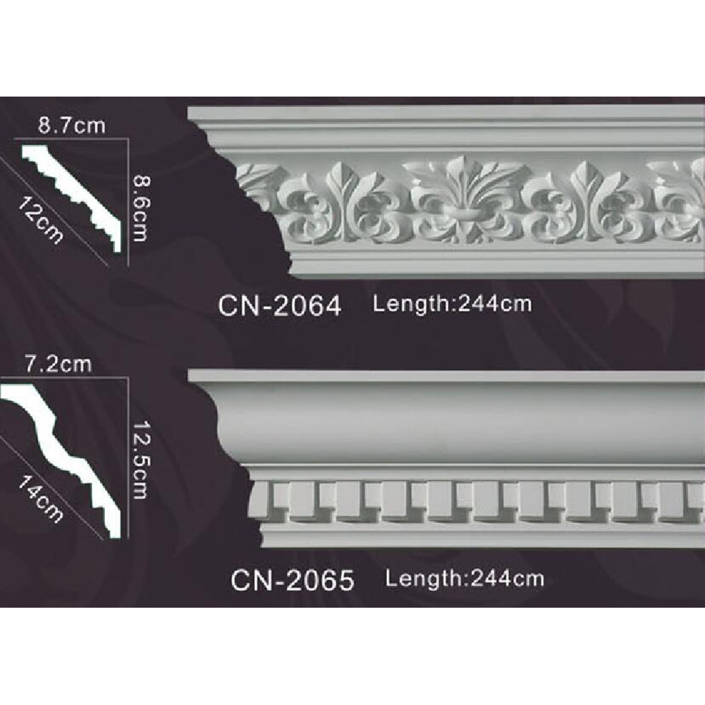 Hot Polyurethane Carved Corner Decorative PU Foam Flat Crown Cornice Plaster Of Modern Paris Pillars Designs