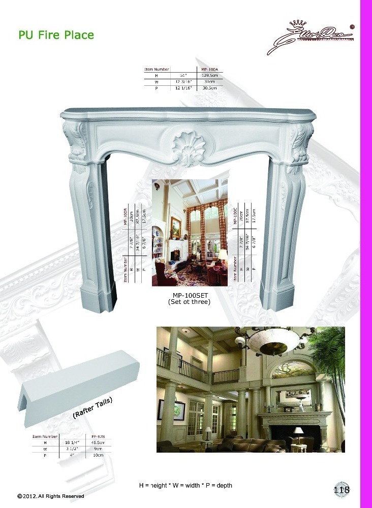 Polyurethane Ornaments High Density Beautiful PU Decorative fireplace molds