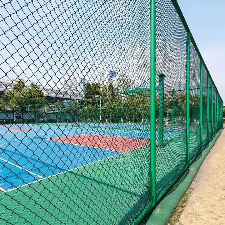 Hot Dipped Galvanized PVC Coated Chain Link Diamond Wire Mesh Fence Easily Assembled Tennis Court Fence for Sale