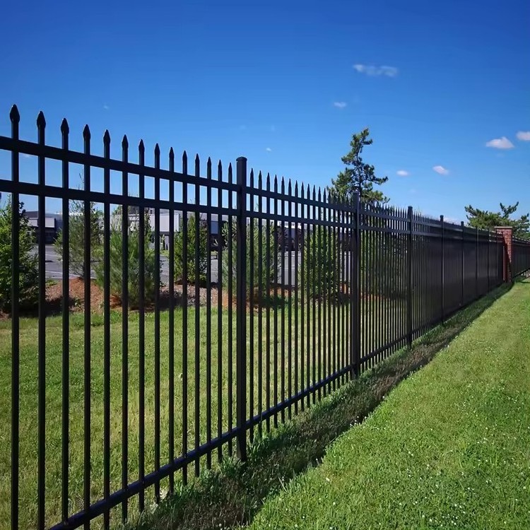 Security Residential Spear Top Curved Fence Black Steel Picket Metal Fence Panel Decorative Wrought Iron Fencing