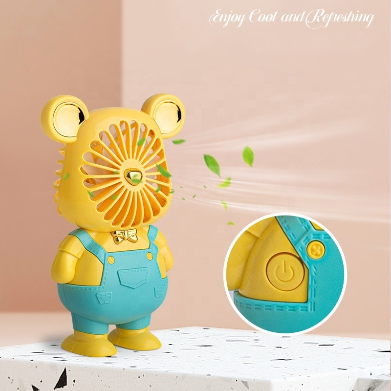 Desktop Handheld Small Fan Cute Bear Night Light Electric Fan Portable Mini Portable Desktop Student Fan Wholesale