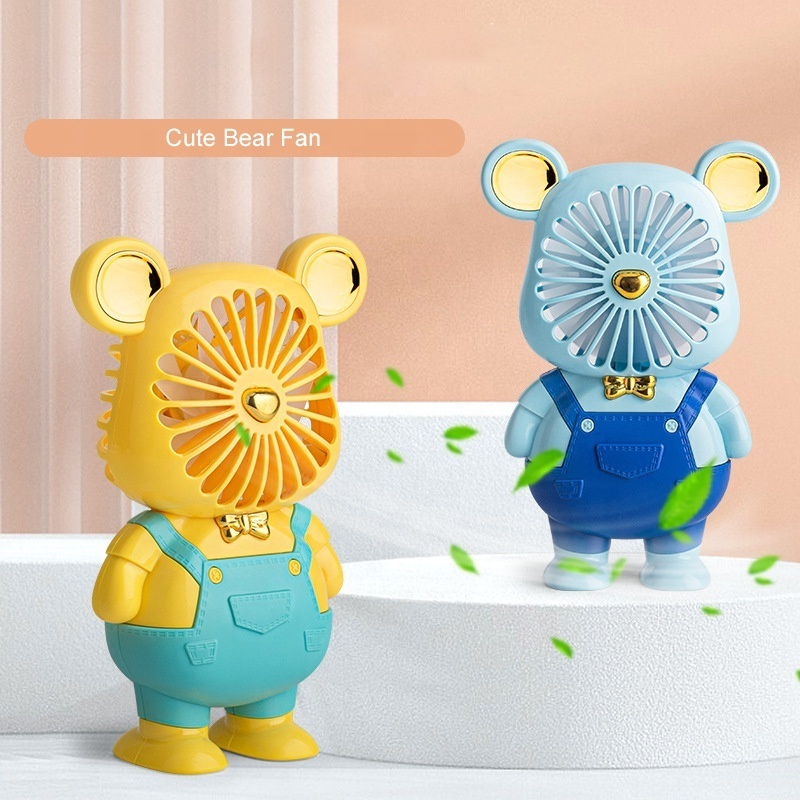 Desktop Handheld Small Fan Cute Bear Night Light Electric Fan Portable Mini Portable Desktop Student Fan Wholesale