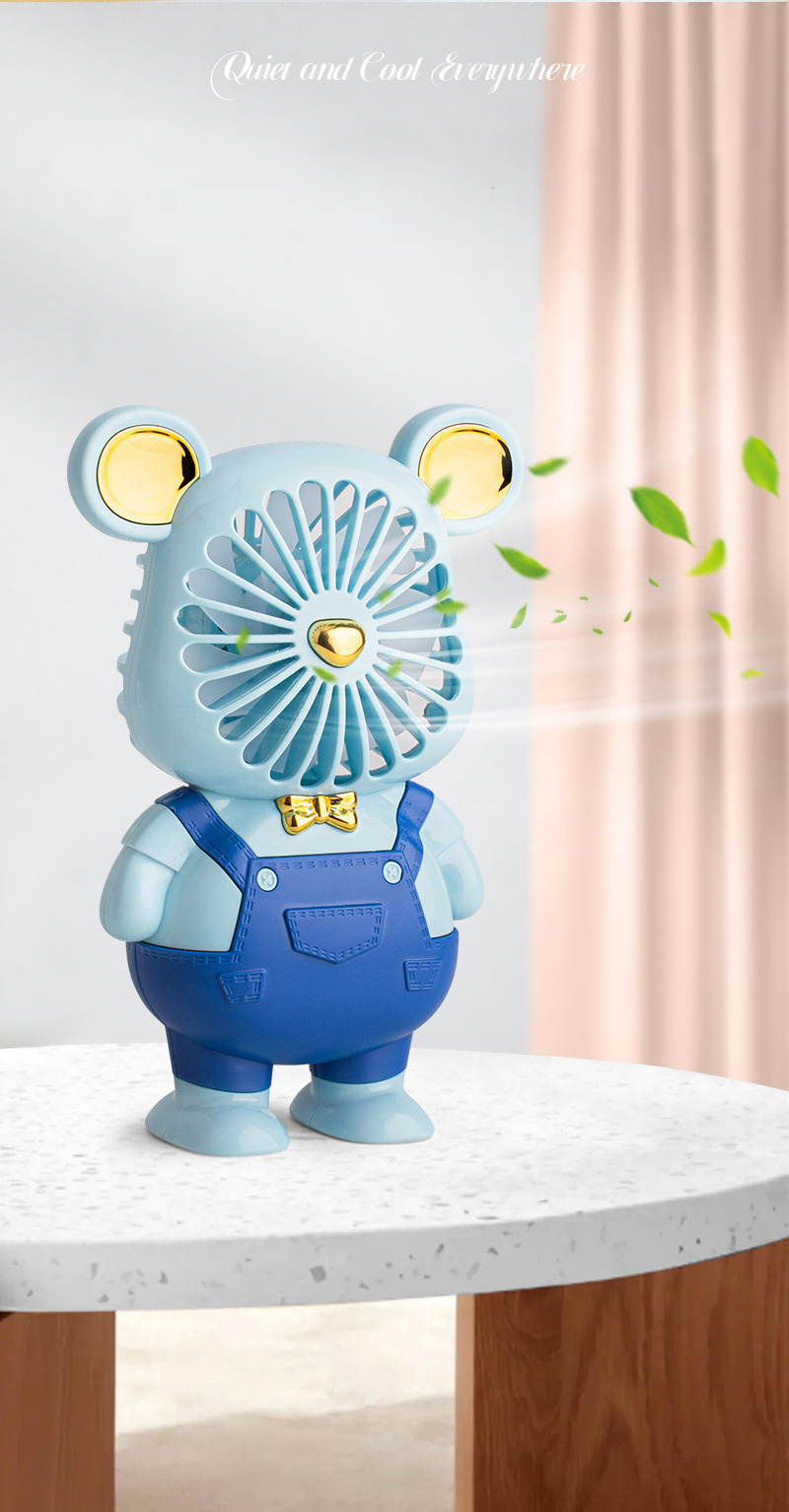 Desktop Handheld Small Fan Cute Bear Night Light Electric Fan Portable Mini Portable Desktop Student Fan Wholesale