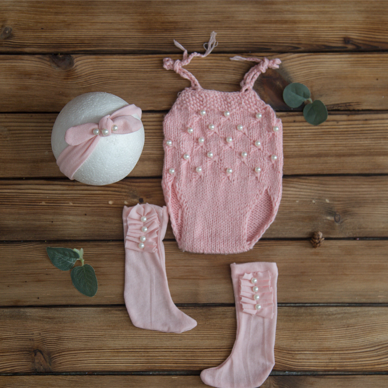 Pink Knitted Lace Newborn Girl Dress And Fuzzy Toy Photography Props Overall Clothes Suit Baby Boy Romper Diaper Stretch Fabric