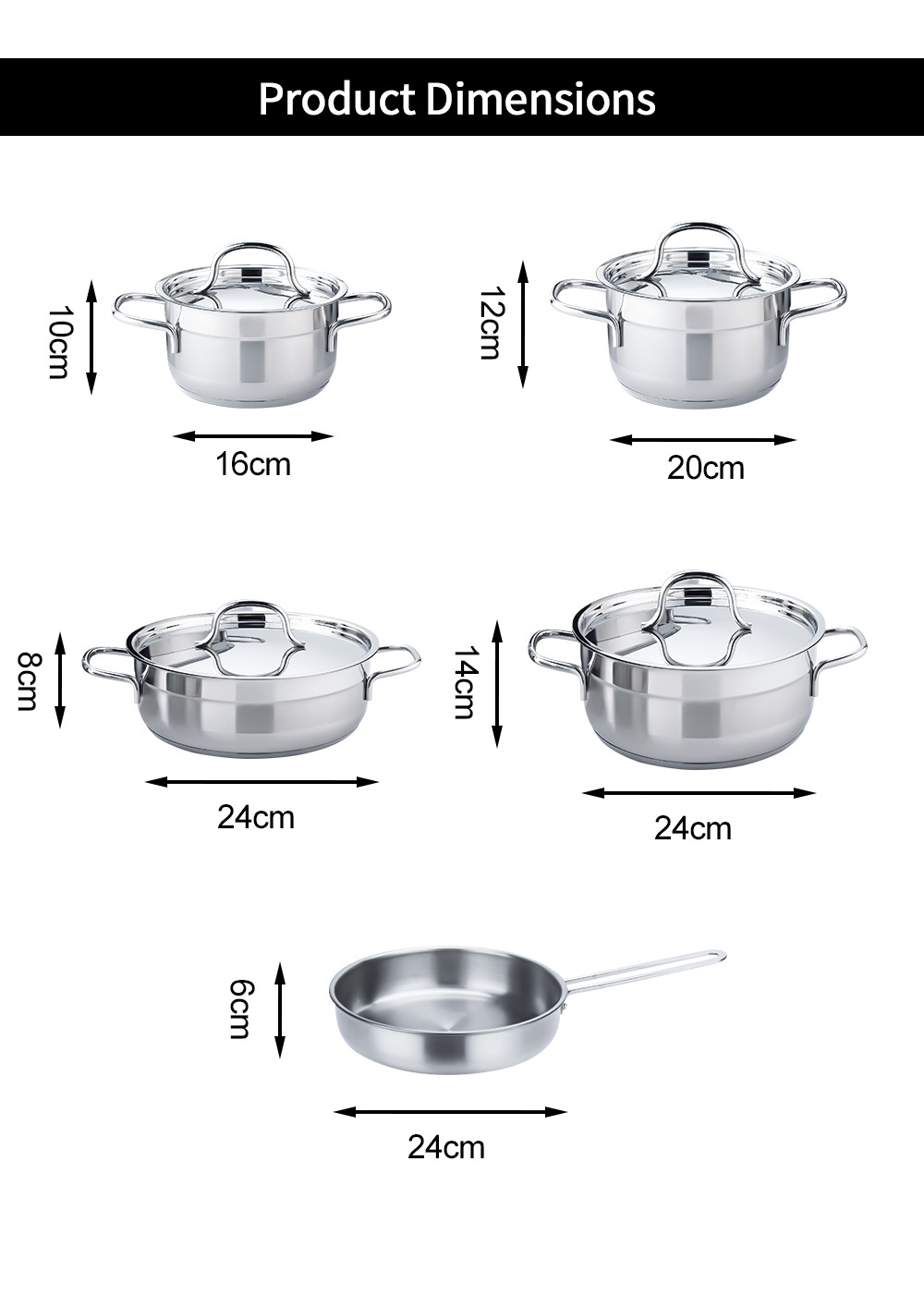 Wholesale Custom Logo New Stainless Steel Handle Non Stick Frying Pan Cooking Pot Set German Cookware Set