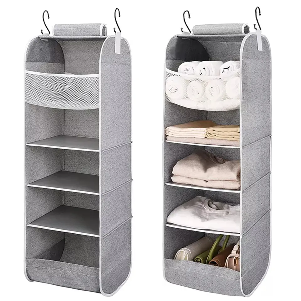 Door Wardrobe Hanging Bag 5 Tier Shelf Hanging Closet Organizer Closet Hanging Shelf With 2 Sturdy Hooks For Storage Foldable