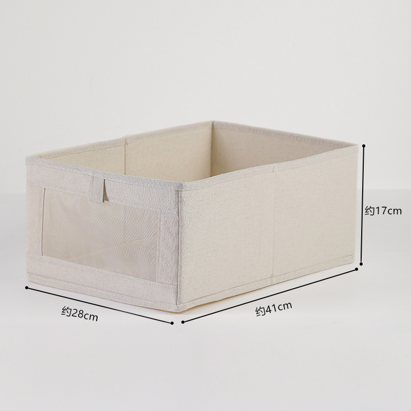 Cotton Linen Visible Window Storage Box Wholesale Wardrobe Storage Box Fabric Finishing Cotton Linen Stackable Storage Box