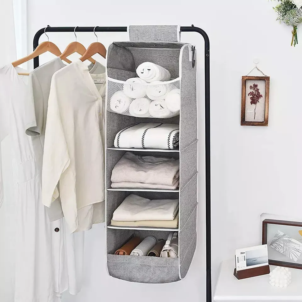 5-shelf Hanging Storage Closet Hanging Organizer For Closet Rod Hanging Cloth Organizer Storage