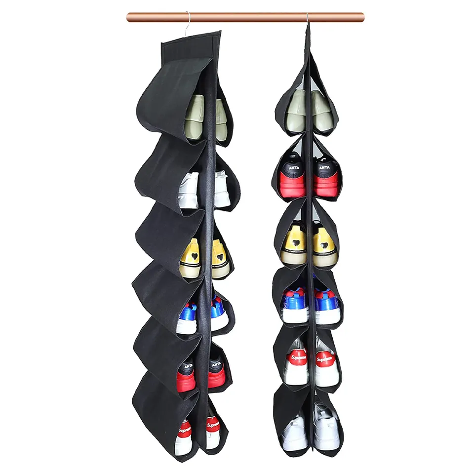 2023 Simple Durable Houseware Hanging Shoe Shelves Organizer Dual Sided Hanging Shoe Organizer Holder For Closet With Sturdy Met