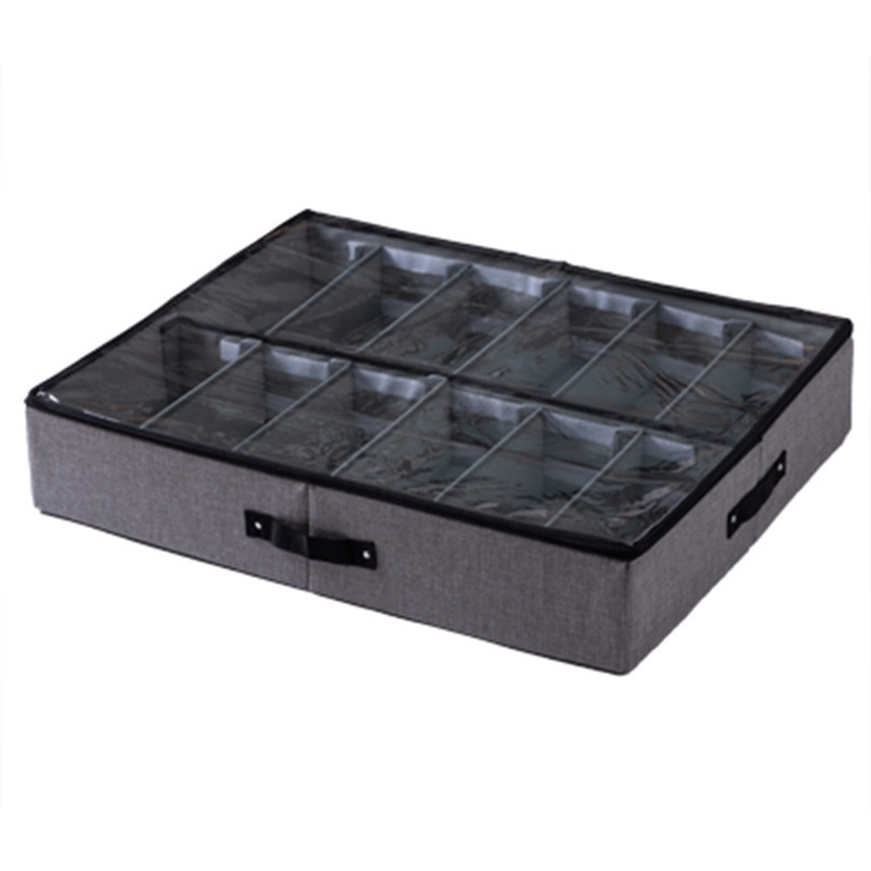 High Quality Foldable Grey Under Bed Organiztion Box Storage Shoe Organizer With Window