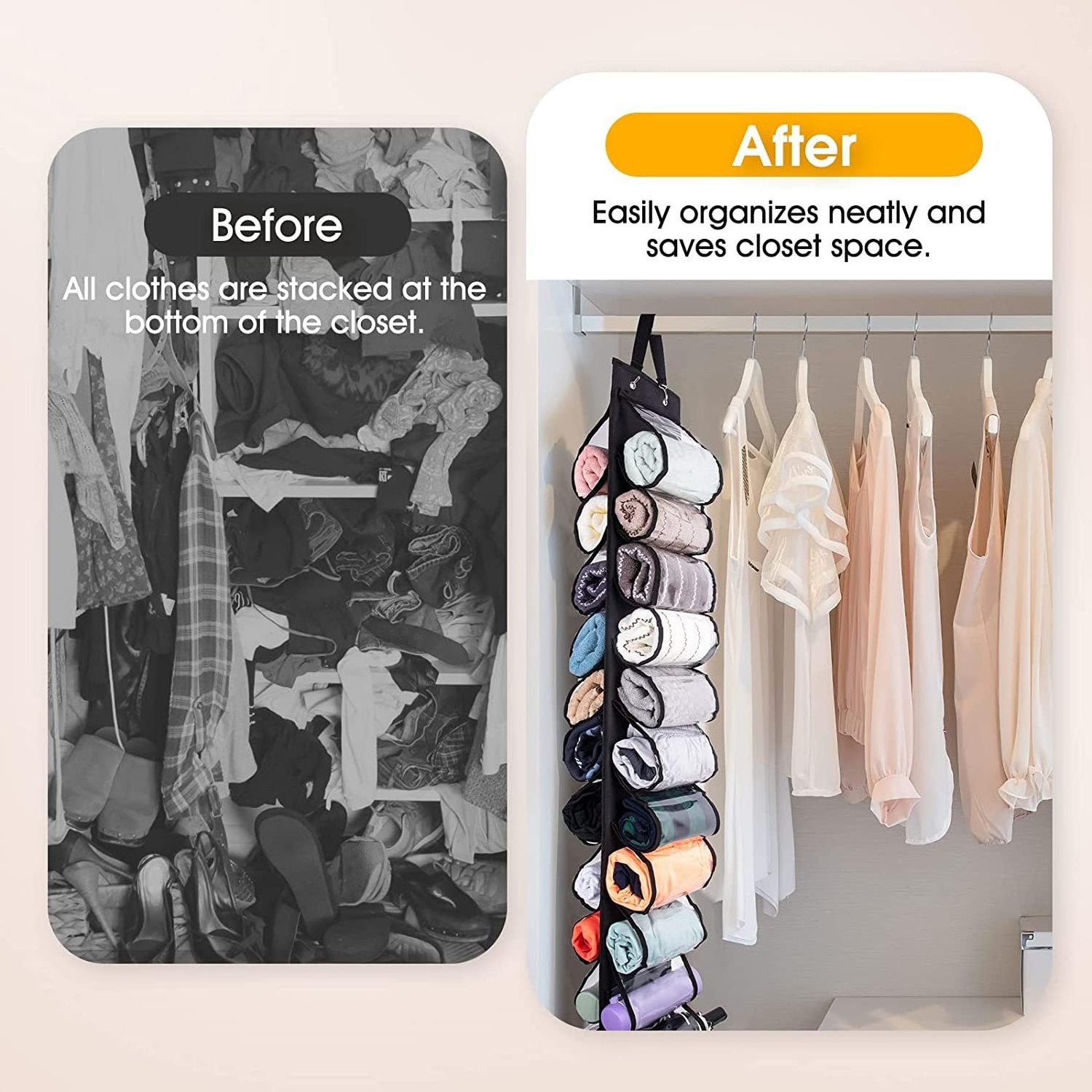 2023TOP 24 Roll Yoga Legging Storage Organizer Hanging Storage Bag Clothes T-Shirt Towel Underwear Closets Roll Holder