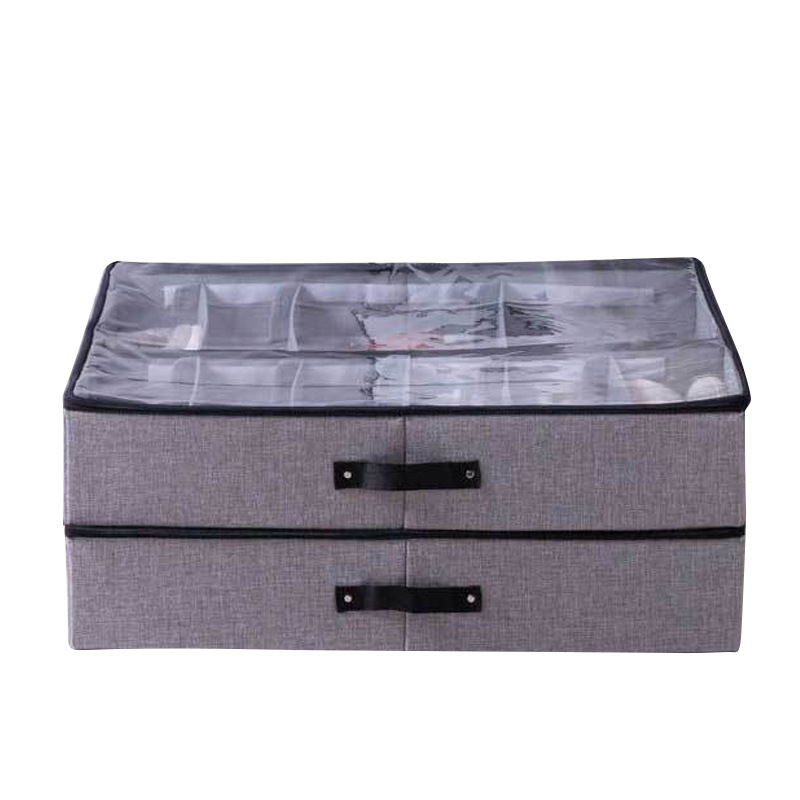 High Quality Foldable Grey Under Bed Organiztion Box Storage Shoe Organizer With Window