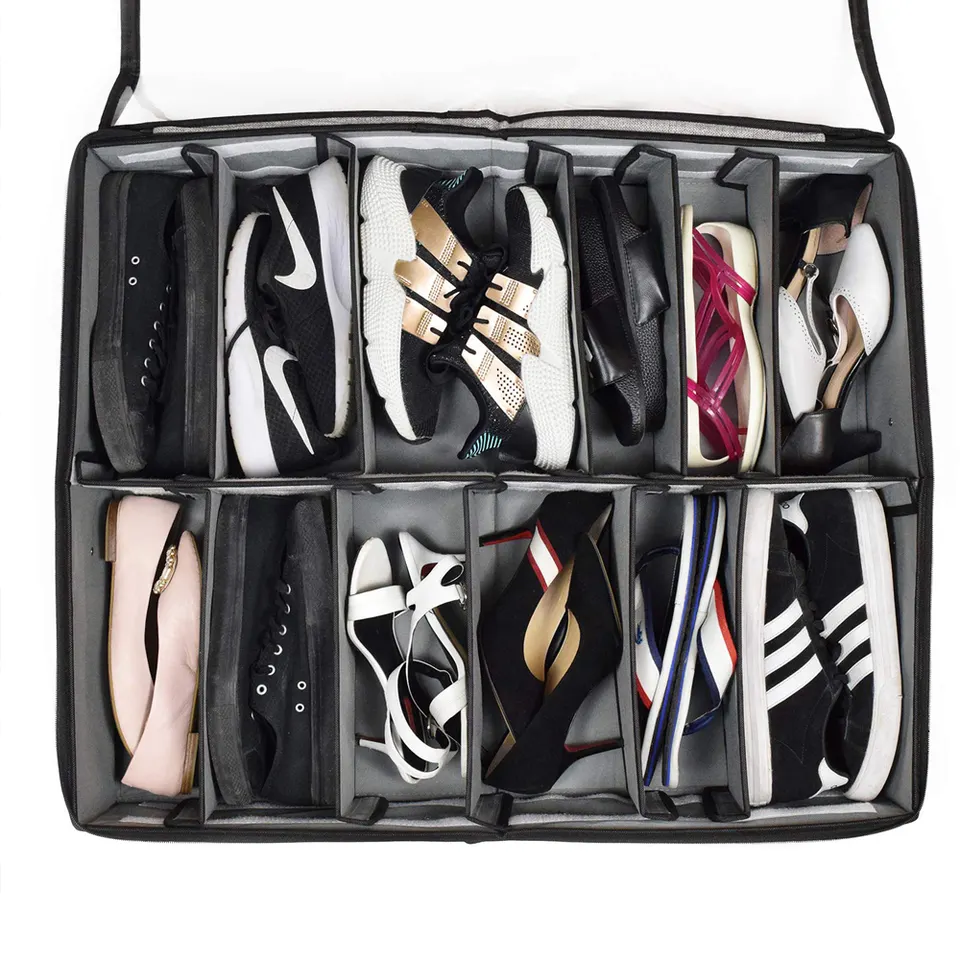 Most Popular Houseware Adjustable Dividers Clothes Storage Bag Fits 12 Pairs Each Underbed Shoe Storage Organizer