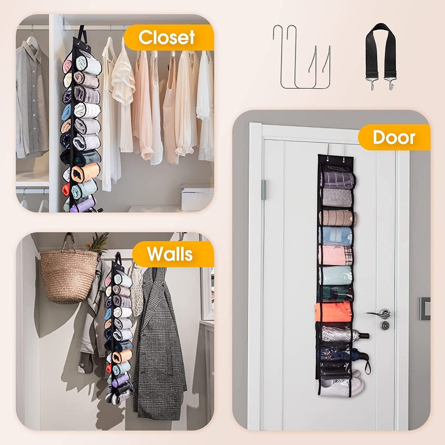 2023TOP 24 Roll Yoga Legging Storage Organizer Hanging Storage Bag Clothes T-Shirt Towel Underwear Closets Roll Holder