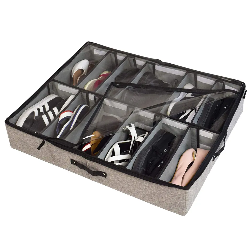 Most Popular Houseware Adjustable Dividers Clothes Storage Bag Fits 12 Pairs Each Underbed Shoe Storage Organizer