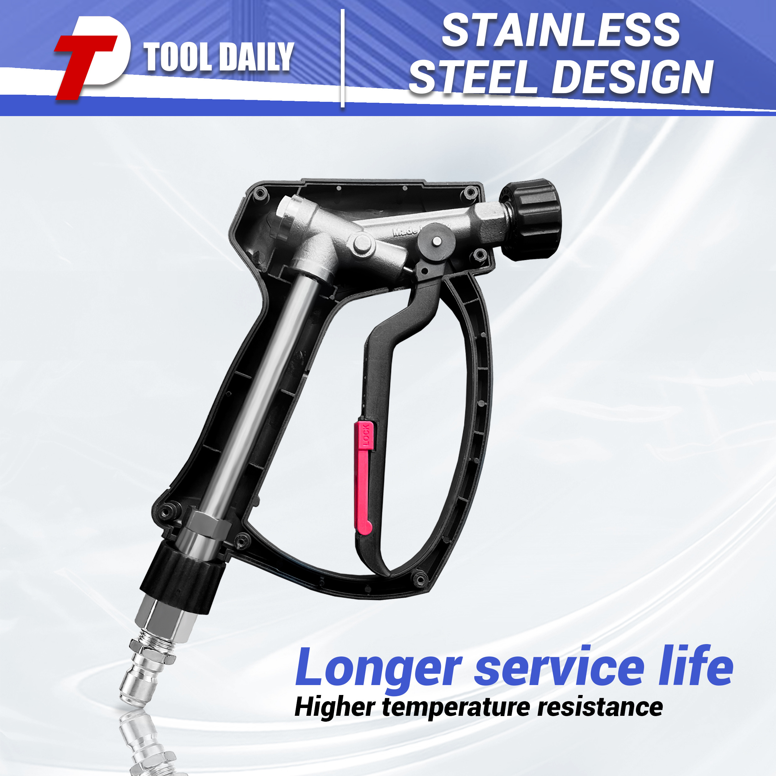 Stainless Steel Internal Valve Pressure Washer Gun Car Washer Swivel Gun With Extension Wand