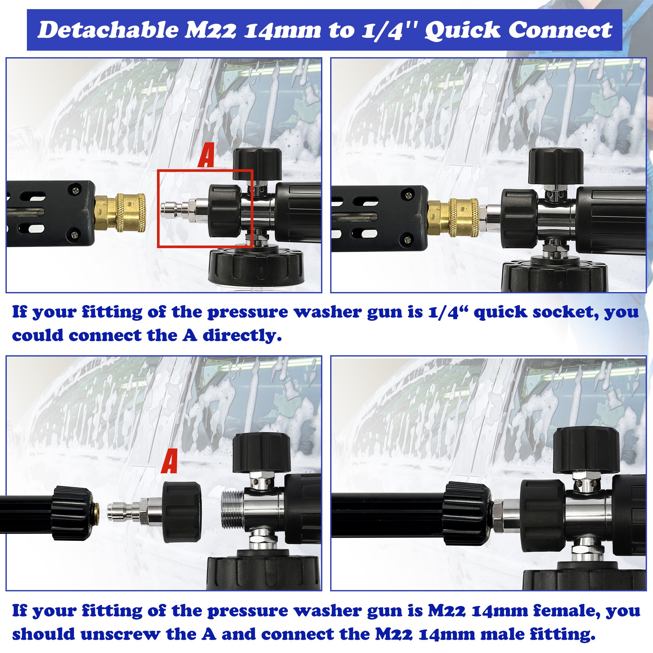 Pressure Washer Snow Foam Cannon Car Wash Electric Foam Cannon With Dual-Connector Accessory