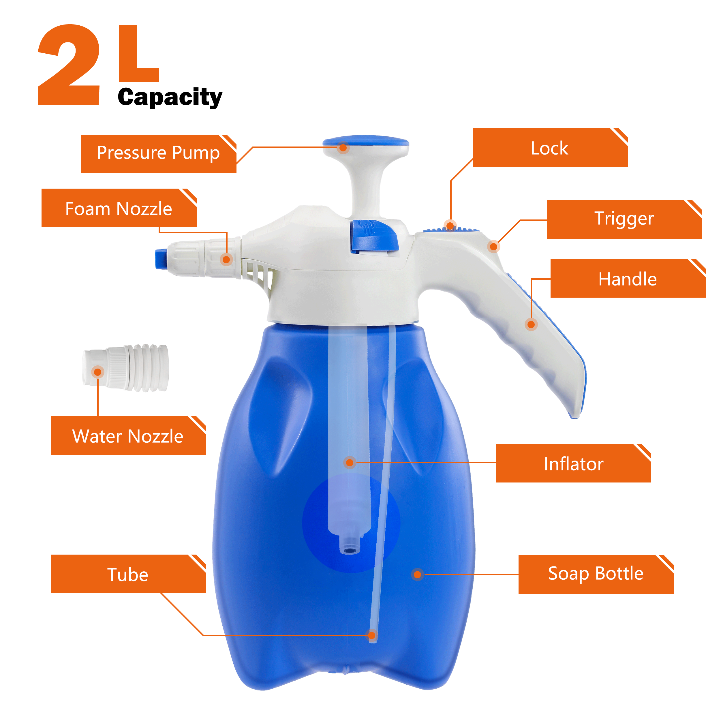 Customized 2l Pump Sprayer Car Washer Dual-Use Handheld Snow Foam Cannon Pressure Water Sprayer