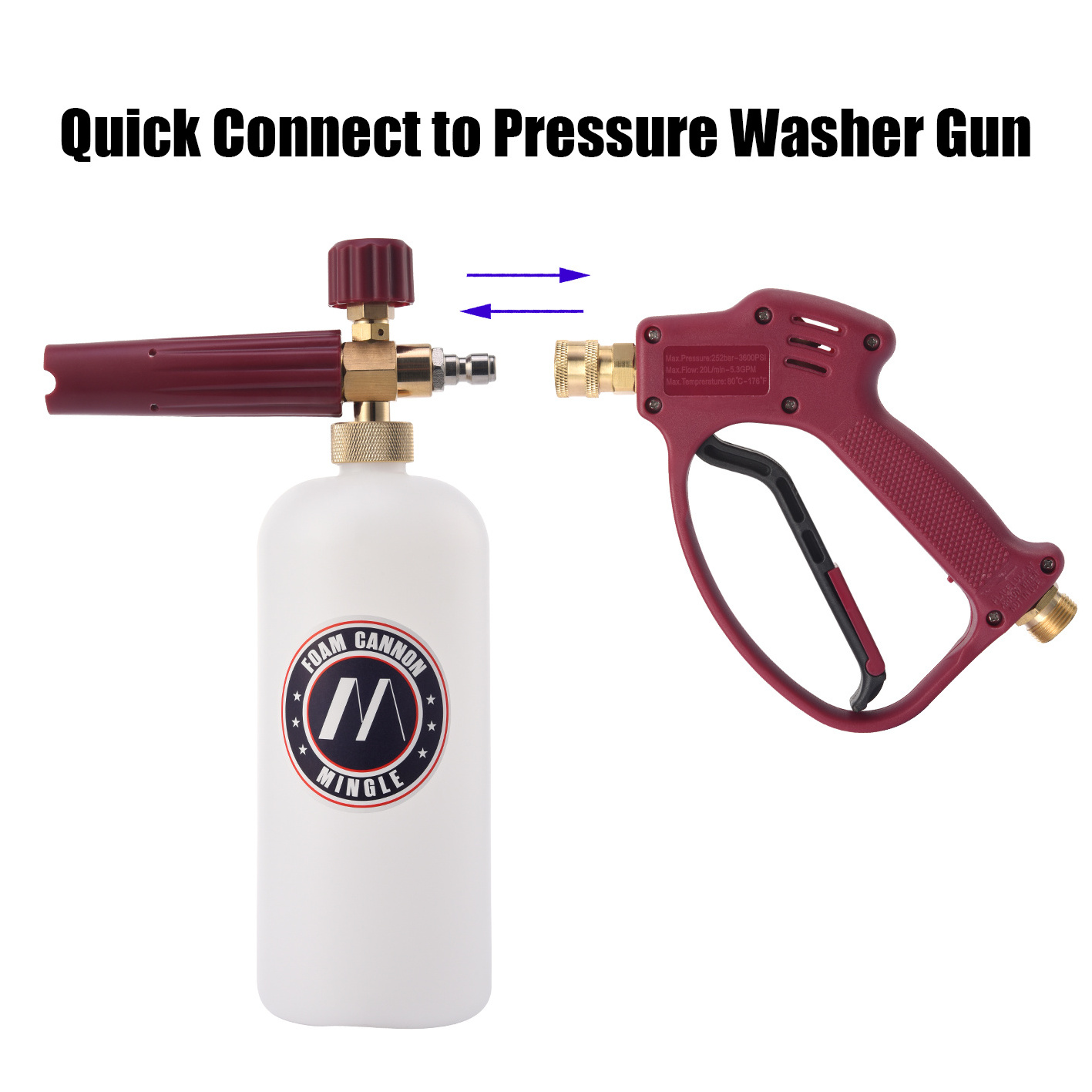 Pressure Washer Short Gun Car Wash Snow Foam Cannon Lance Soap Gun Foam Cannon Kit With 5 Nozzle Tips