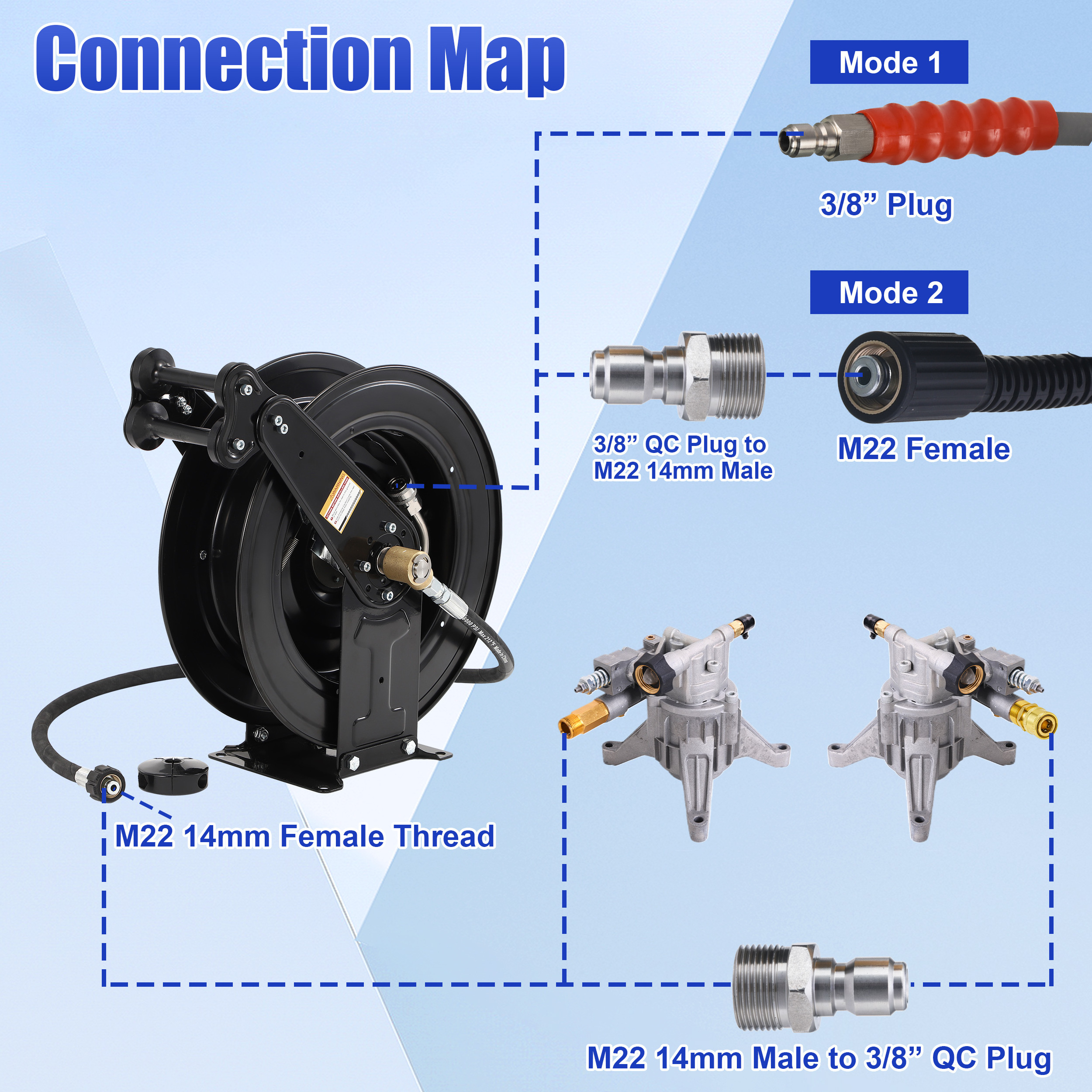 Automatic Retractable Reel Pressure Washer Hose Reel 3/8