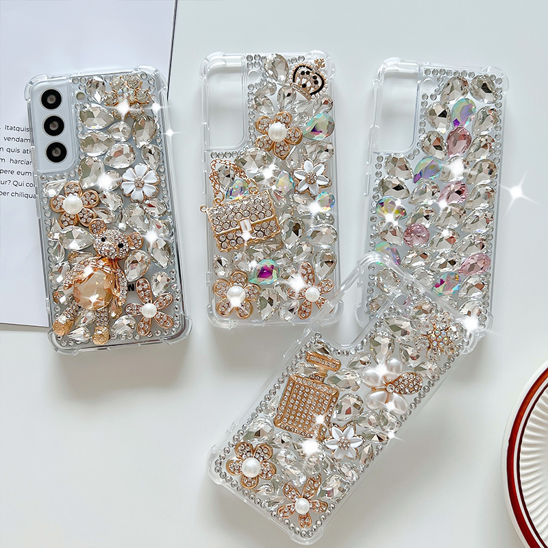 Perfume Bear Design Diamond Mobile Clear Pink Smartphone Case Cover For Iphone 12 Pro Max 13 14 11 xr xs max xs