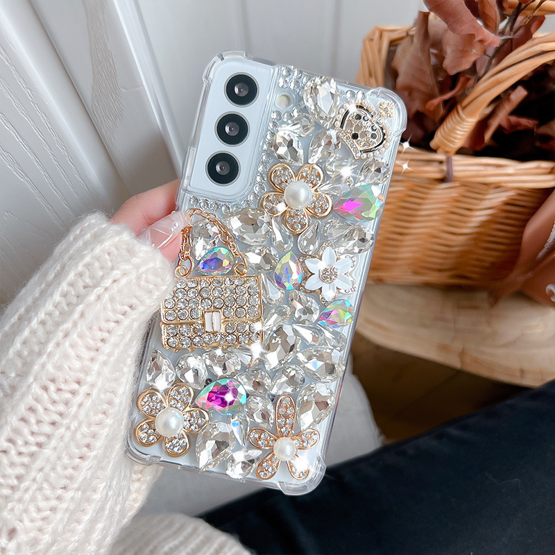 Perfume Bear Design Diamond Mobile Clear Pink Smartphone Case Cover For Iphone 12 Pro Max 13 14 11 xr xs max xs