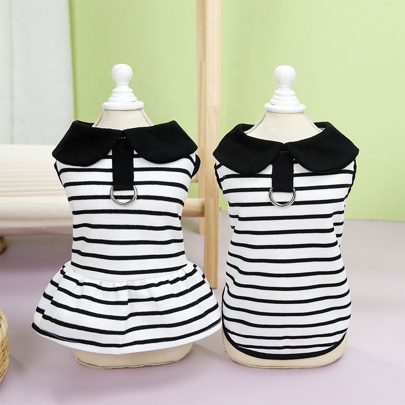 wholesale Spring small dog clothes striped T-shirt breathable cat skirt Cute fashionable Pet Dress summer clothes for dog Cat