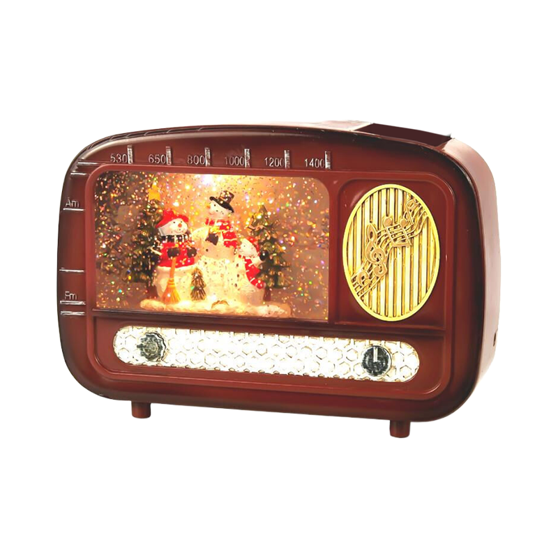 BestSelling warm white led Unique red radio look Christmas theme Snowman stars swirling glitter Wind Lamp water lantern