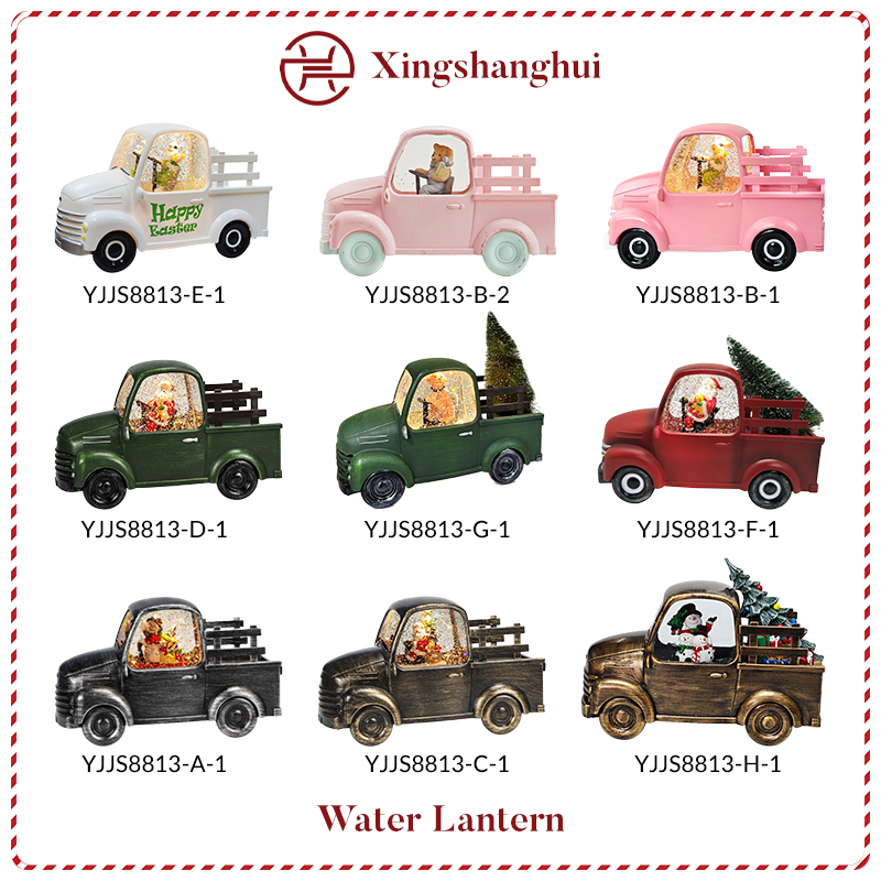 BestSelling warm led red Unique tractor look Christmas theme Santa Clause driving car swirling glitter Wind Lamp water lantern