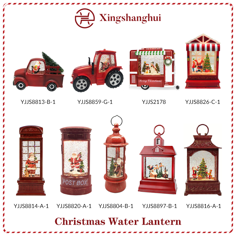 BestSelling warm led red Unique tractor look Christmas theme Santa Clause driving car swirling glitter Wind Lamp water lantern