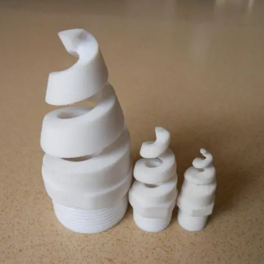 White plastic PP ABS 90/120 degre hollow cone pig tail spray jet spiral nozzle