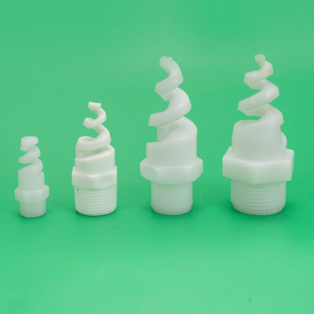 White plastic PP ABS 90/120 degre hollow cone pig tail spray jet spiral nozzle