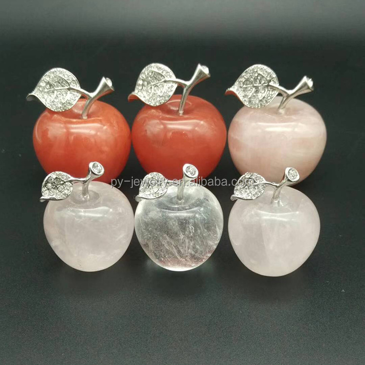 Gemstone Ornaments Hand Carved Crystal Rose Quartz Reiki Healing Apple  for Home Table Decor