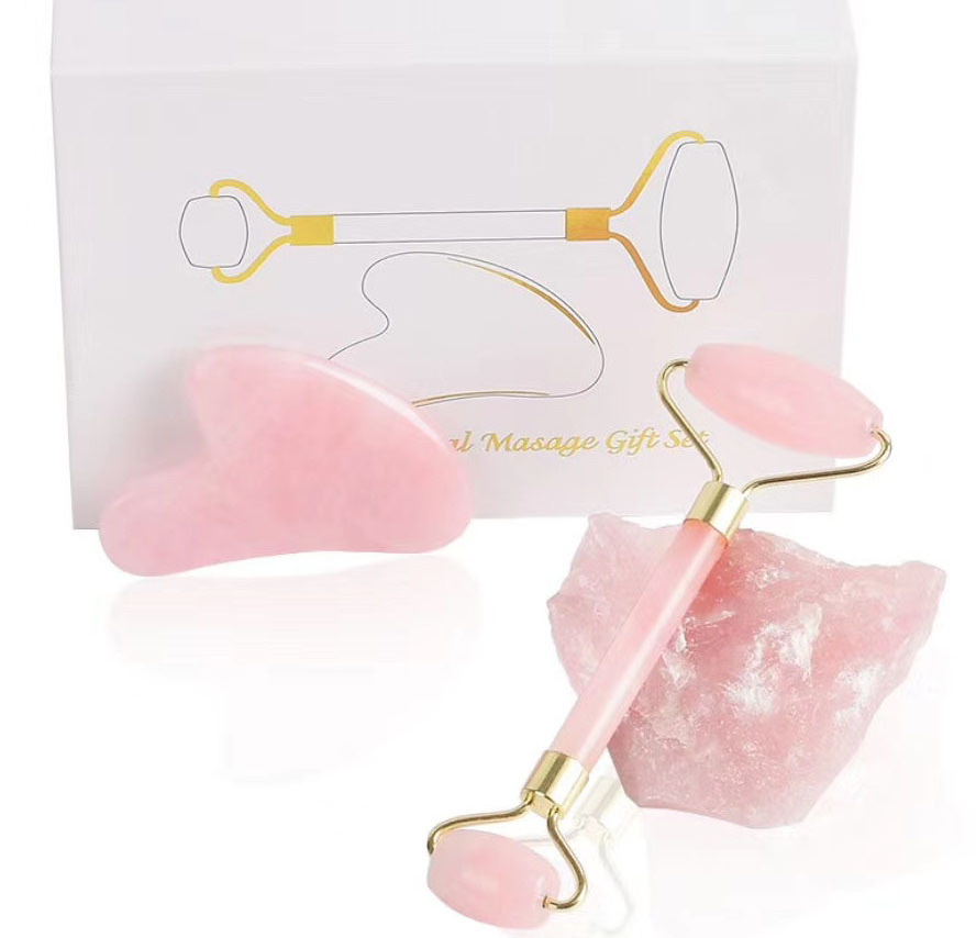 Rose Quartz Facial Jade Roller And Guasha Set